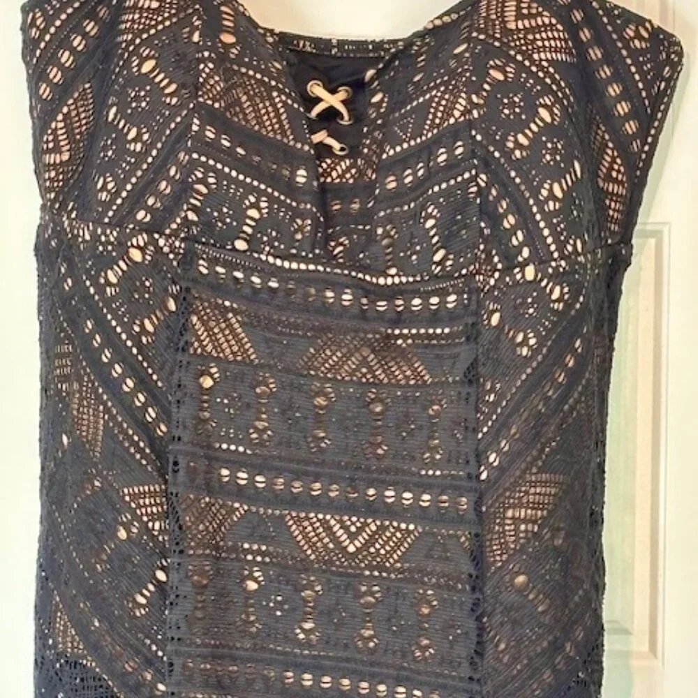 Becca Designer Swimsuit Black & Gold Crochet Textured Stretch (Swim Dress) - Picture 5 of 11